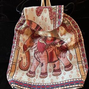 Artistic Elephant Print Backpack - Beige and Red